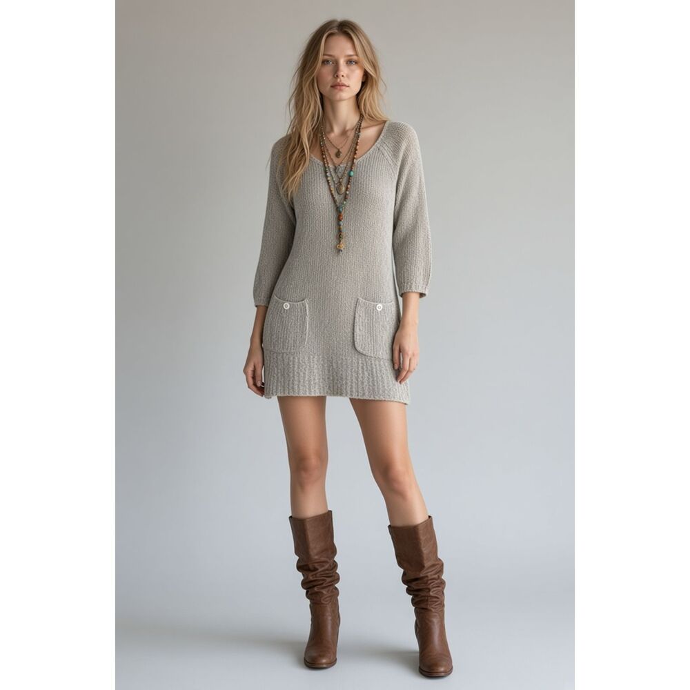 Free People Above the Clouds knit tunic dress earthy boho 100% cotton